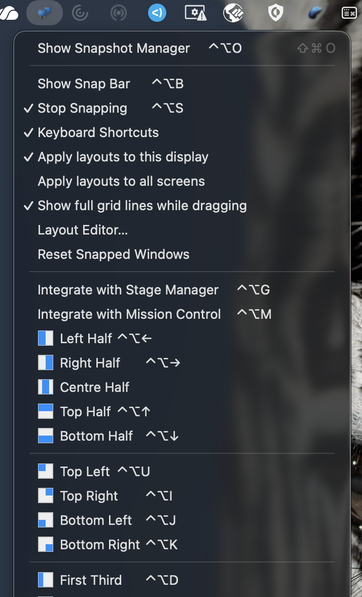 Snap Bar floating palette for one-click snapping